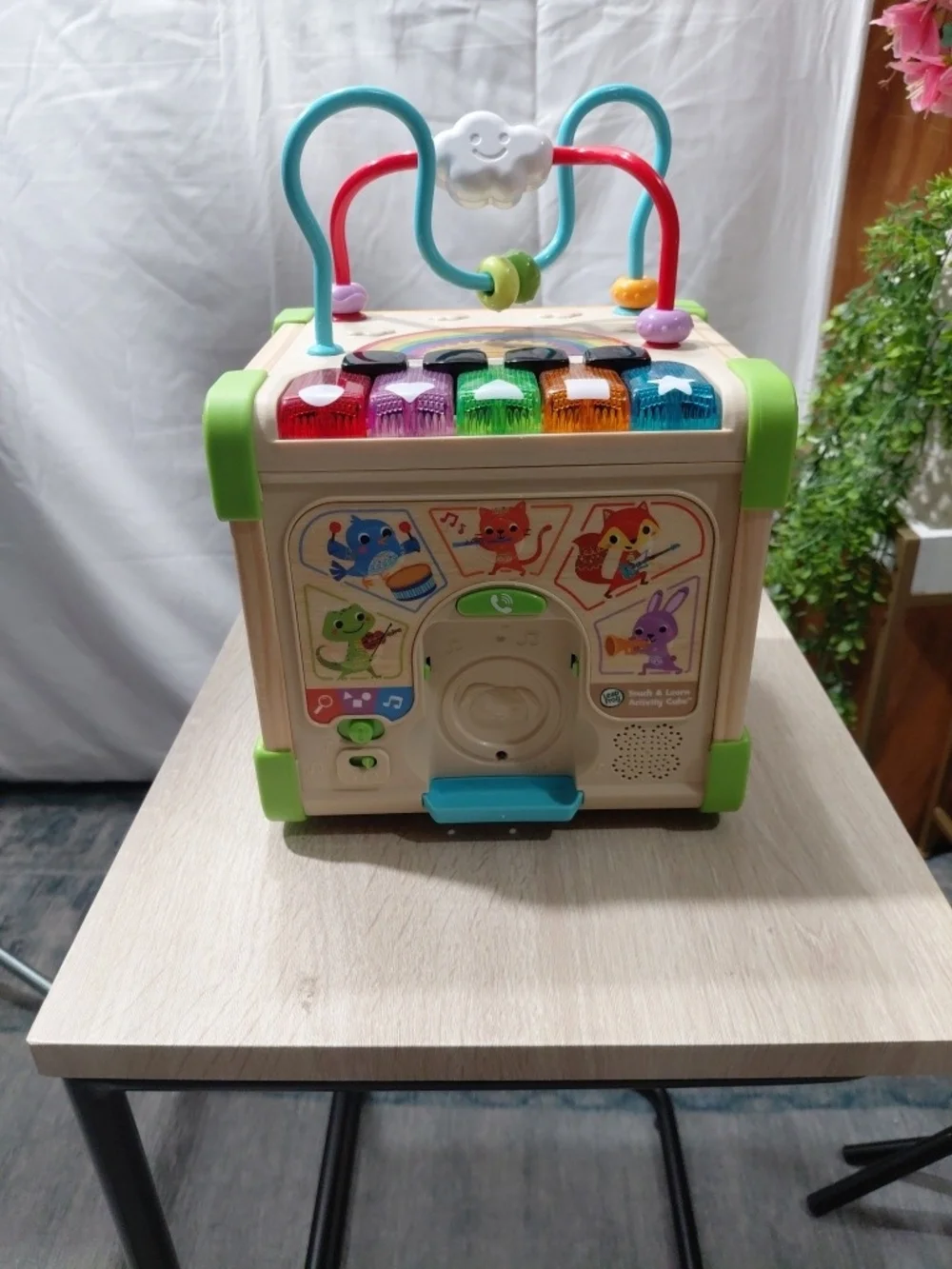 Wooden Activity Cube with Number Blocks - Green Accents
